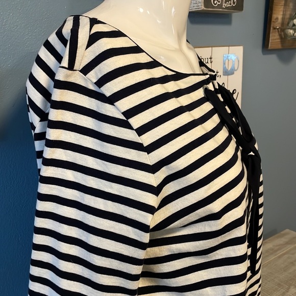 Women’s shirt, Talbots plus 0X X, navy blue white stripes - Picture 2 of 4